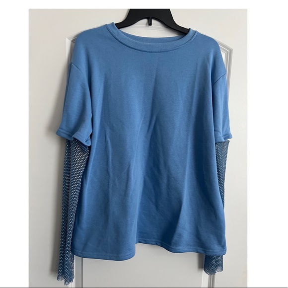 Blue Shirt with Bling Sleeves - Picture 2 of 3